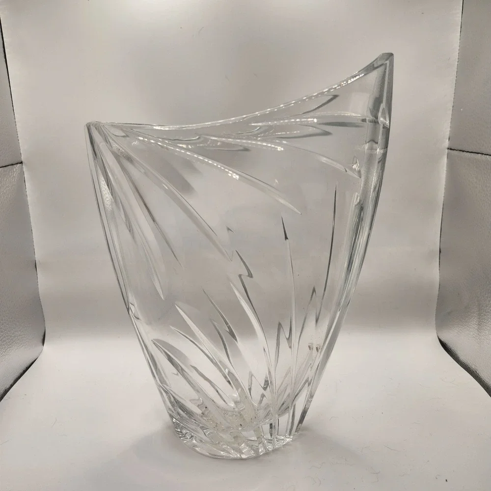 Mikasa Crystal Zephyr Asymmetrical Flared Vase Clear Cut Glass 10 Inch